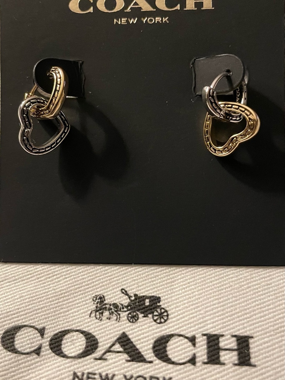 Coach Two-Tone Linked Heart Drop Earrings - Picture 2 of 3